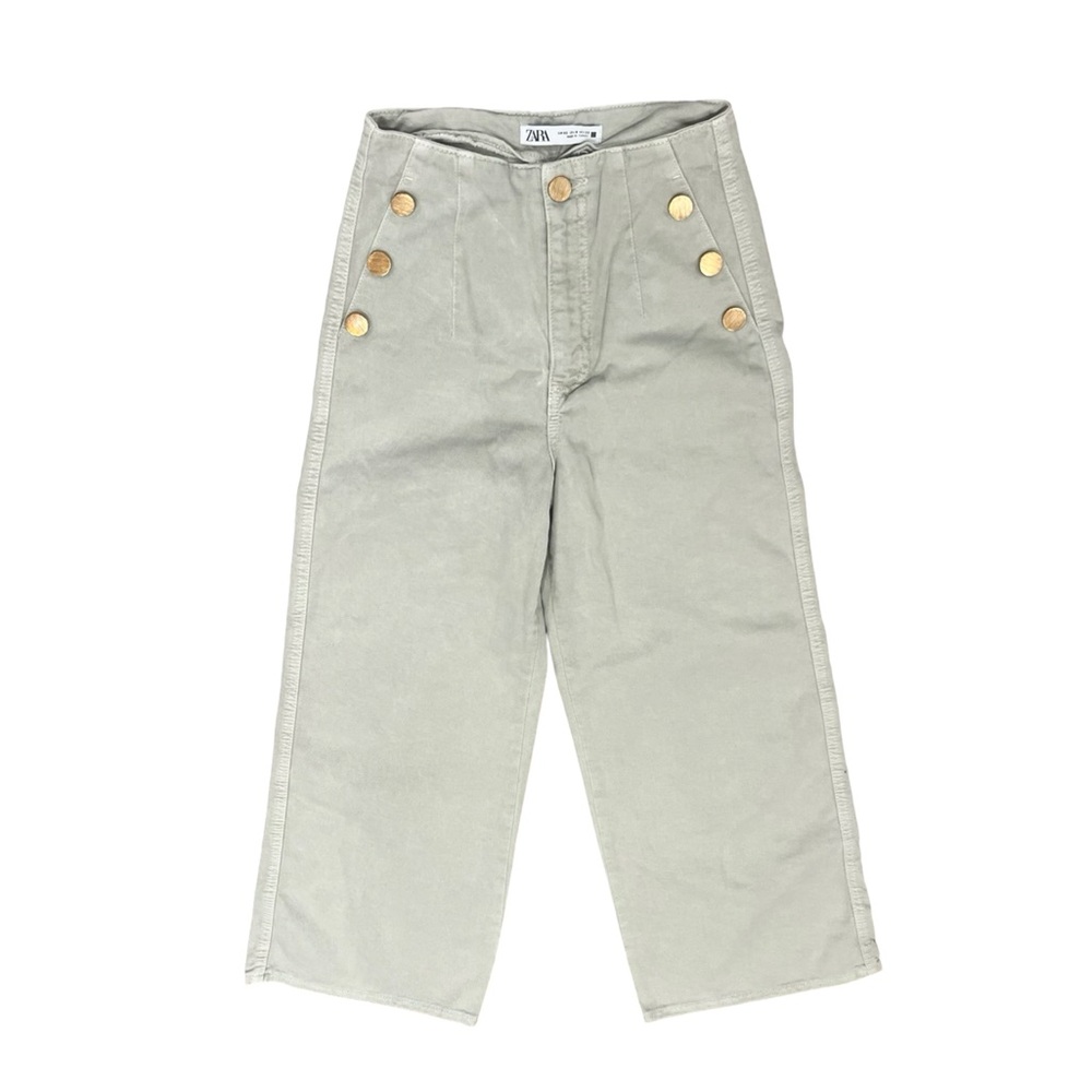 Zara High Waisted Cropped Wide Leg Sailor Pant Light Green Gold SZ 0
